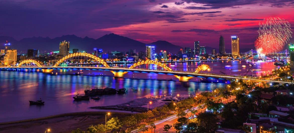 Da Nang cityscape with motorbikes